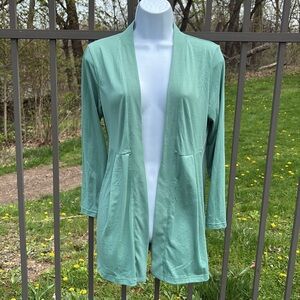 Muk Luks Cloud Stretch Green Knit Lightweight Open Front Cardigan Size Petite XS